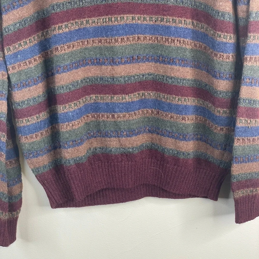Vintage Grunge Grandpa Crew Neck Sweater Mens Large Wool Blend Stripe Pullover